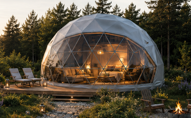 GEODOMAS Остекленный купол премиум-класса 50–Ø8 м с loft