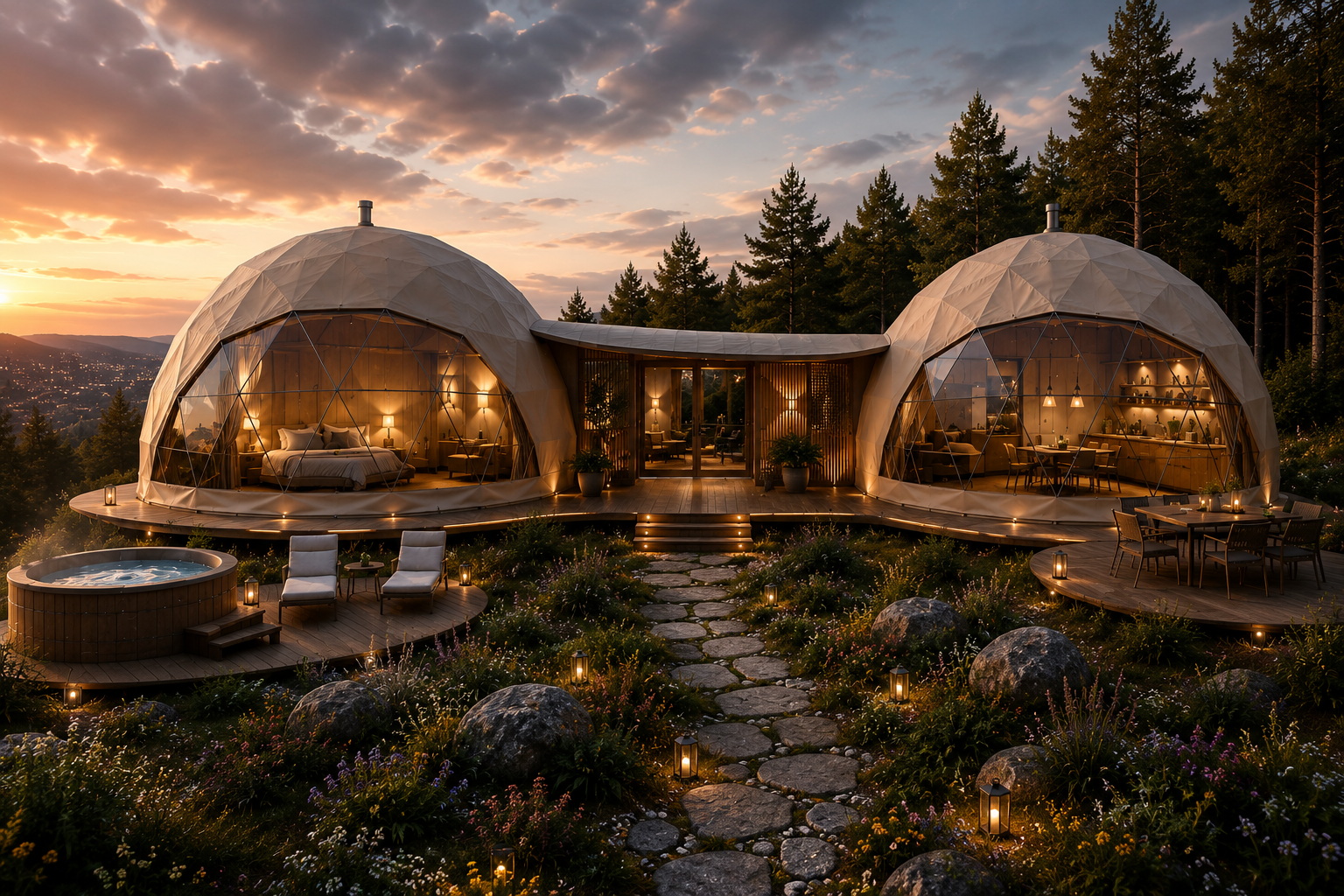 GEODOMAS glamping resorto projektavimo, infrastruktūros ir įgyvendinimo proceso pavyzdys